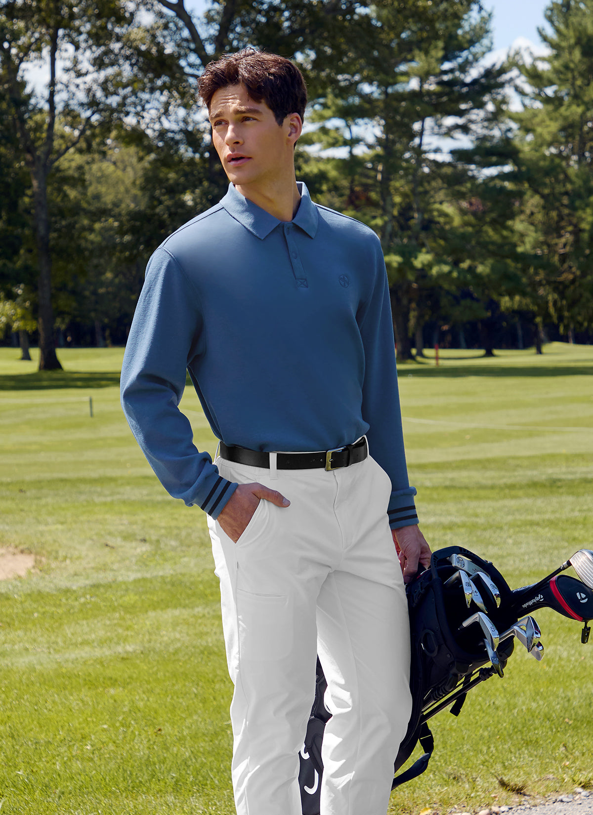 Golf 高爾夫 X圓標珠地棉POLO領保暖長袖上衣｜共3色｜XGMLT06J3