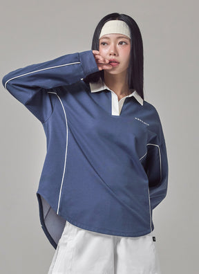 拼色領口滾邊寬鬆長袖上衣｜共4色｜XFK3QL1102