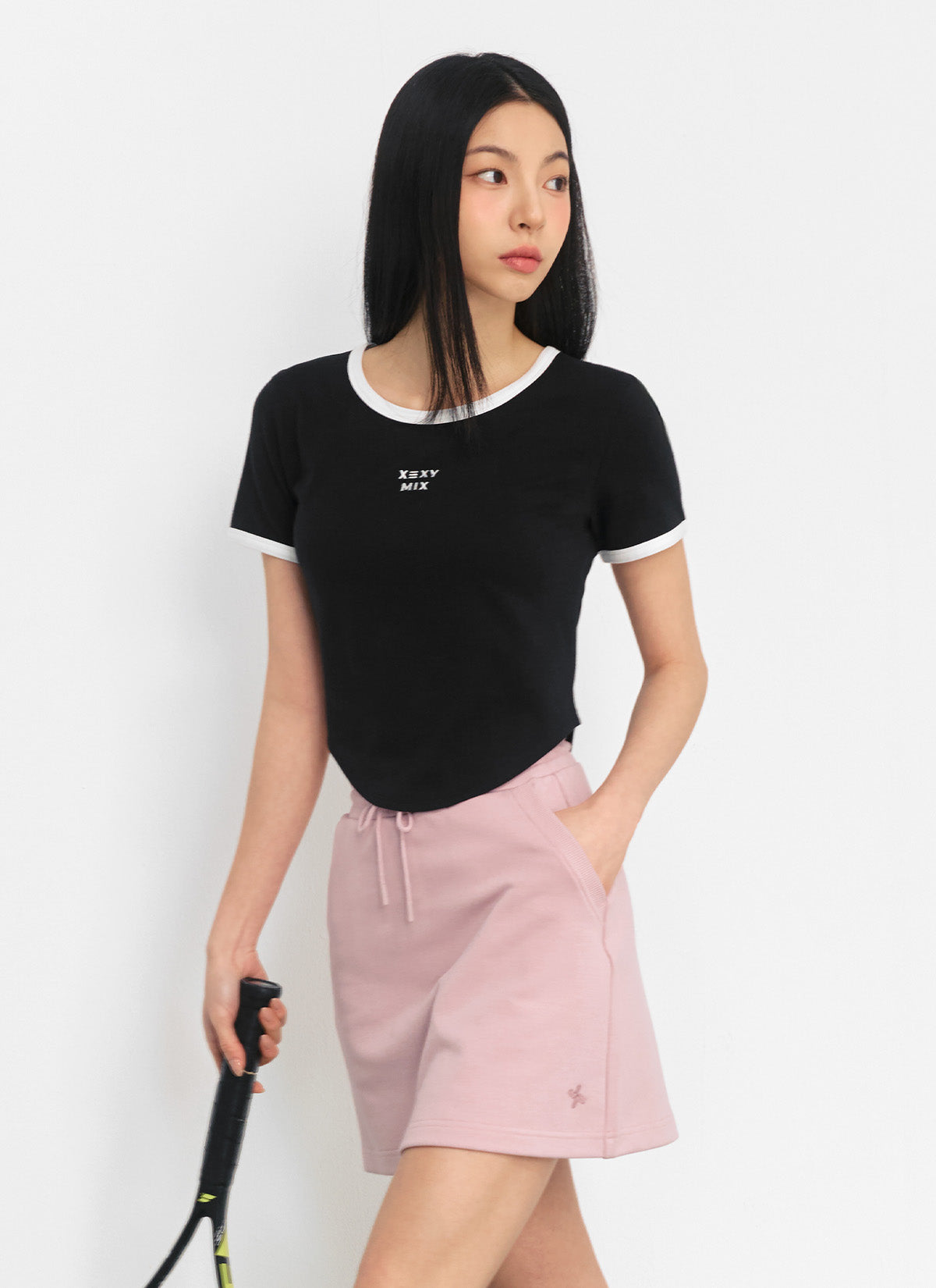 柔軟線條撞色圓弧短版短袖上衣｜共3色｜XFK2TS1105