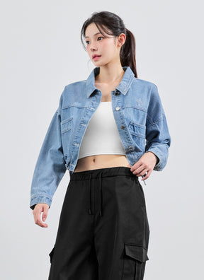 牛仔字母寬鬆夾克外套｜共2色｜XFK3JL1107