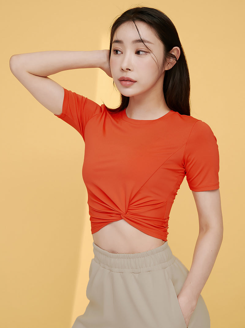涼感羽毛美腰扭結短版上衣｜共16色｜XT4316F