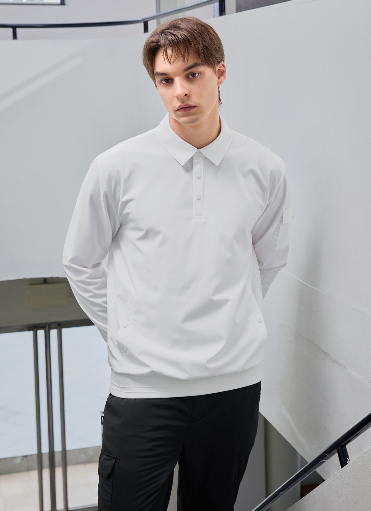 Men's Flex 梭織Polo衫長袖上衣｜共4色｜XMK3QL1201