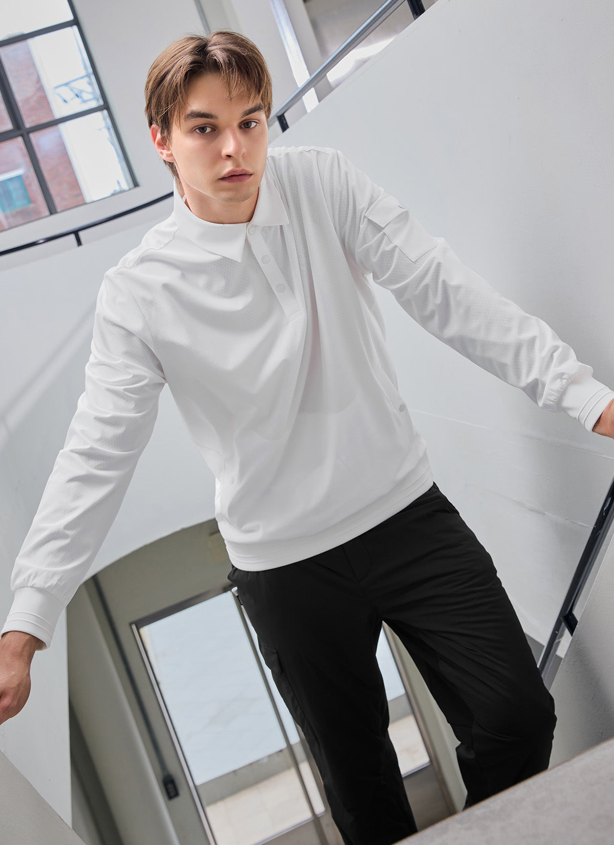 Men's Flex 梭織Polo衫長袖上衣｜共4色｜XMK3QL1201