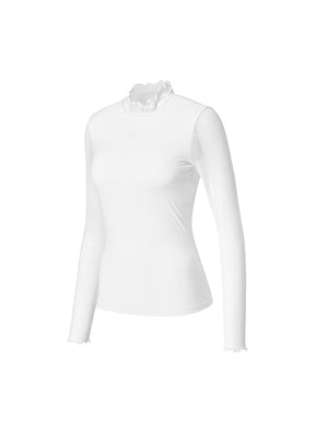 荷葉邊立領薄紗上衣(附胸墊)｜共3色｜XFL1TU1204