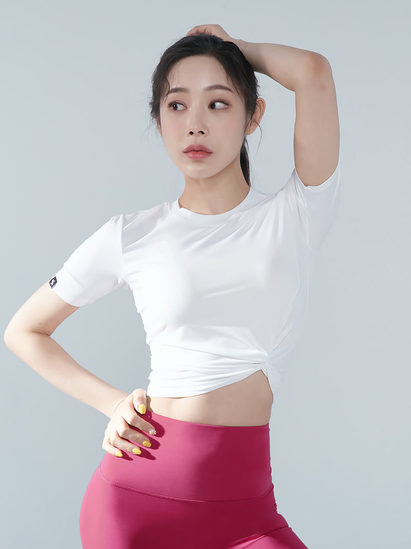 涼感羽毛美腰扭結短版上衣｜共16色｜XT4316F