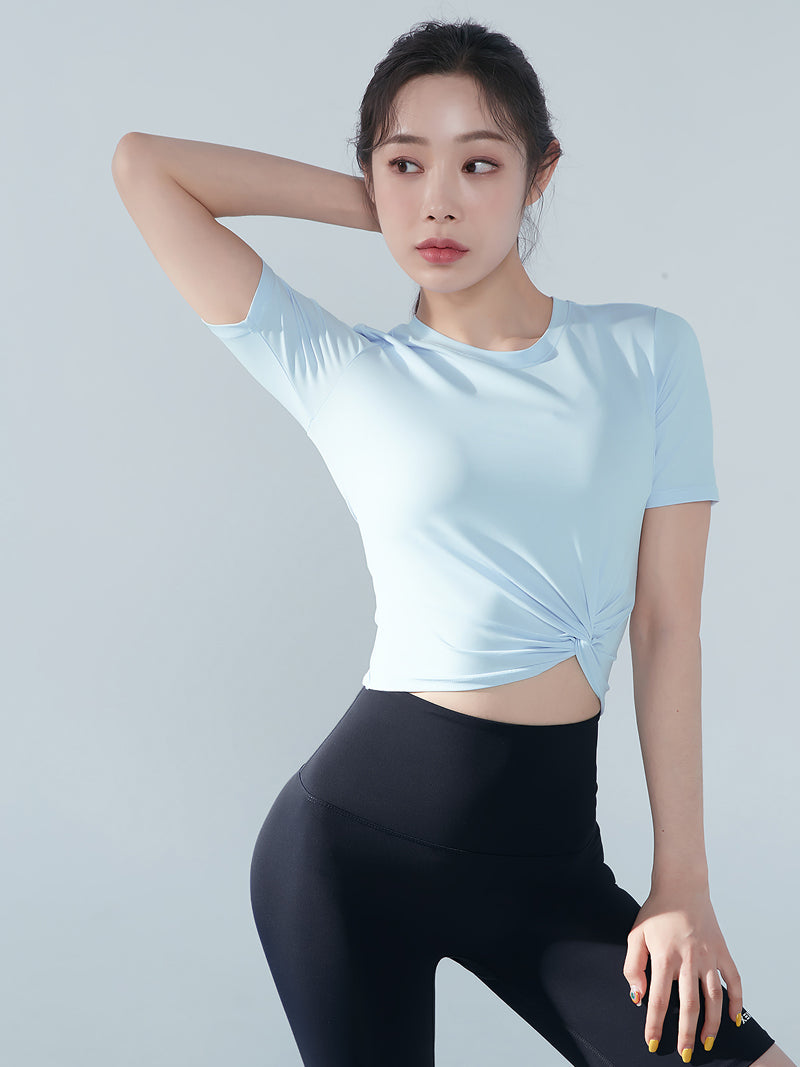 涼感羽毛美腰扭結短版上衣｜共16色｜XT4316F