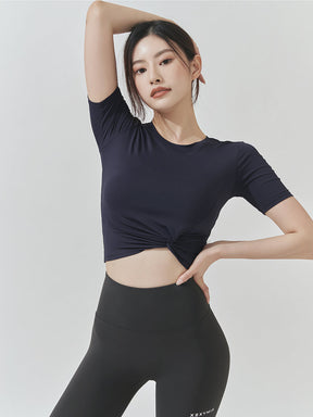 涼感羽毛美腰扭結短版上衣｜共16色｜XT4316F