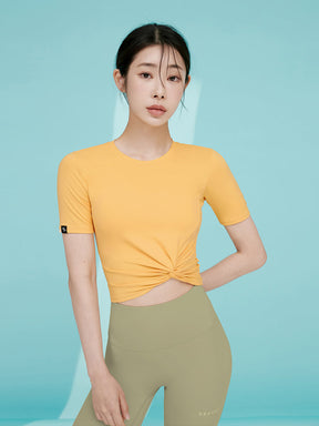 涼感羽毛美腰扭結短版上衣｜共16色｜XT4316F