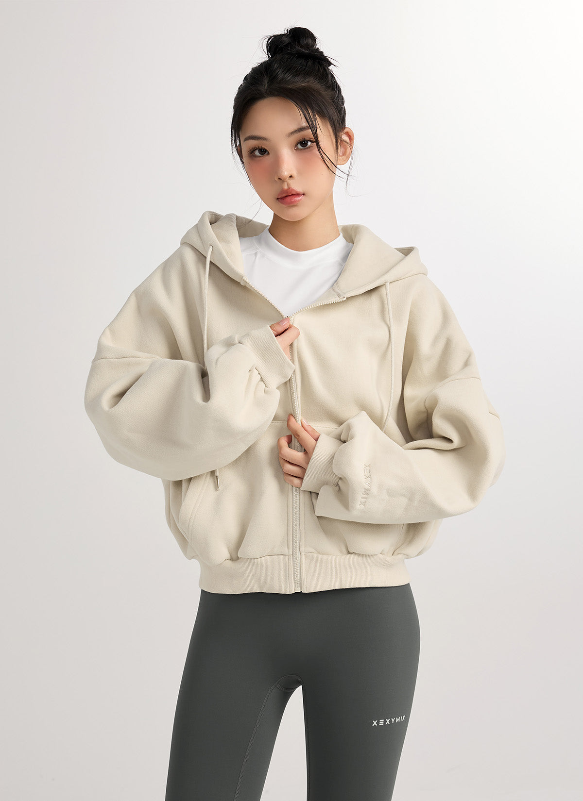 寬鬆短版泡泡袖連帽外套  ｜共11色｜XA5127N