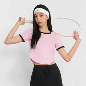 柔軟線條撞色圓弧短版短袖上衣｜共3色｜XFK2TS1105