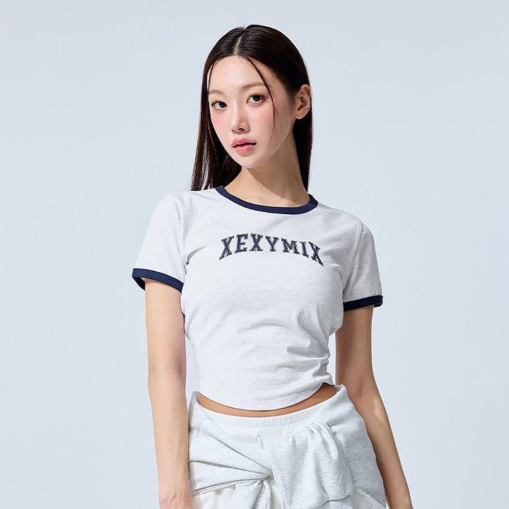 拱形文字標誌撞色滾邊短袖上衣｜共4色｜XTFST04J3