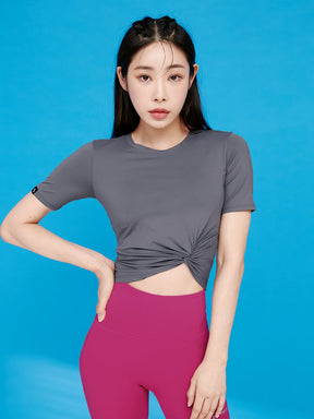 涼感羽毛美腰扭結短版上衣｜共16色｜XT4316F
