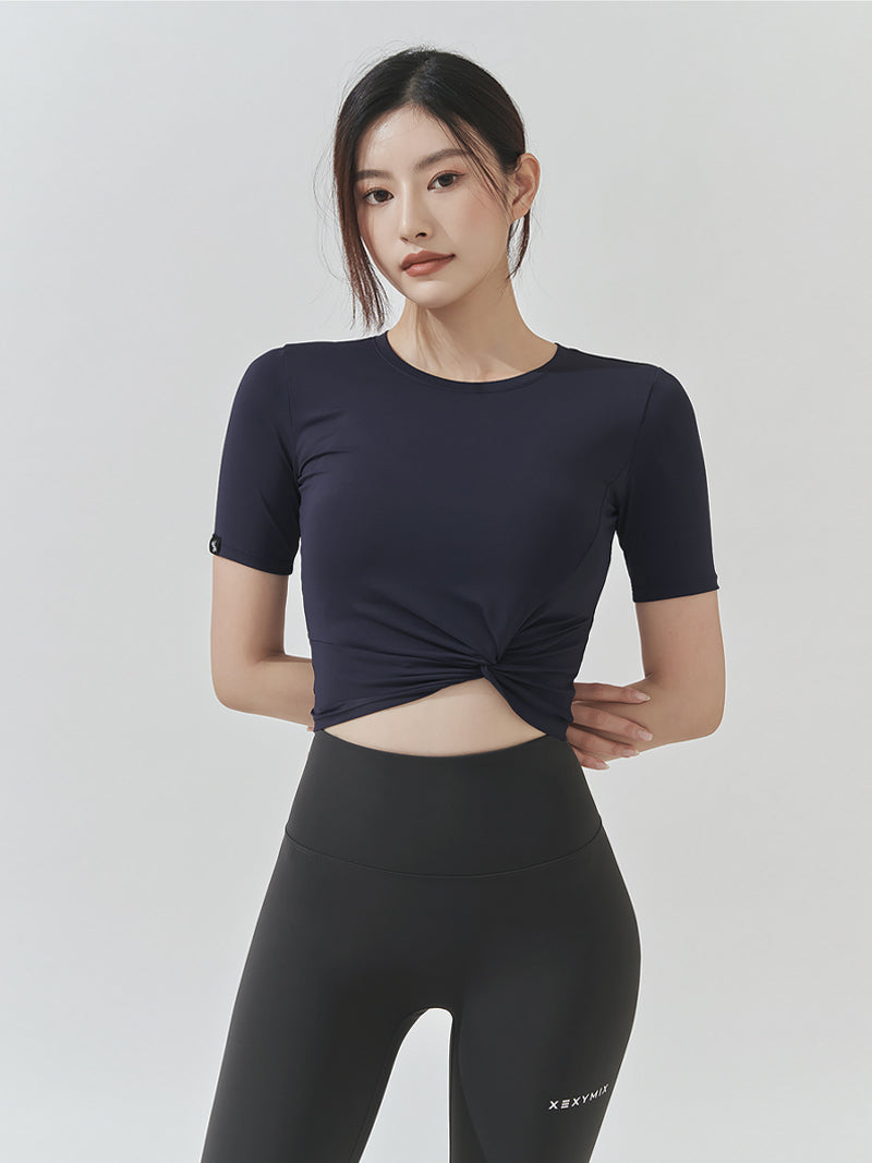 涼感羽毛美腰扭結短版上衣｜共16色｜XT4316F