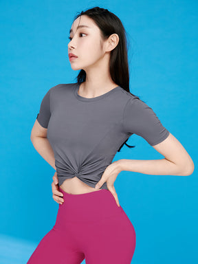 涼感羽毛美腰扭結短版上衣｜共16色｜XT4316F