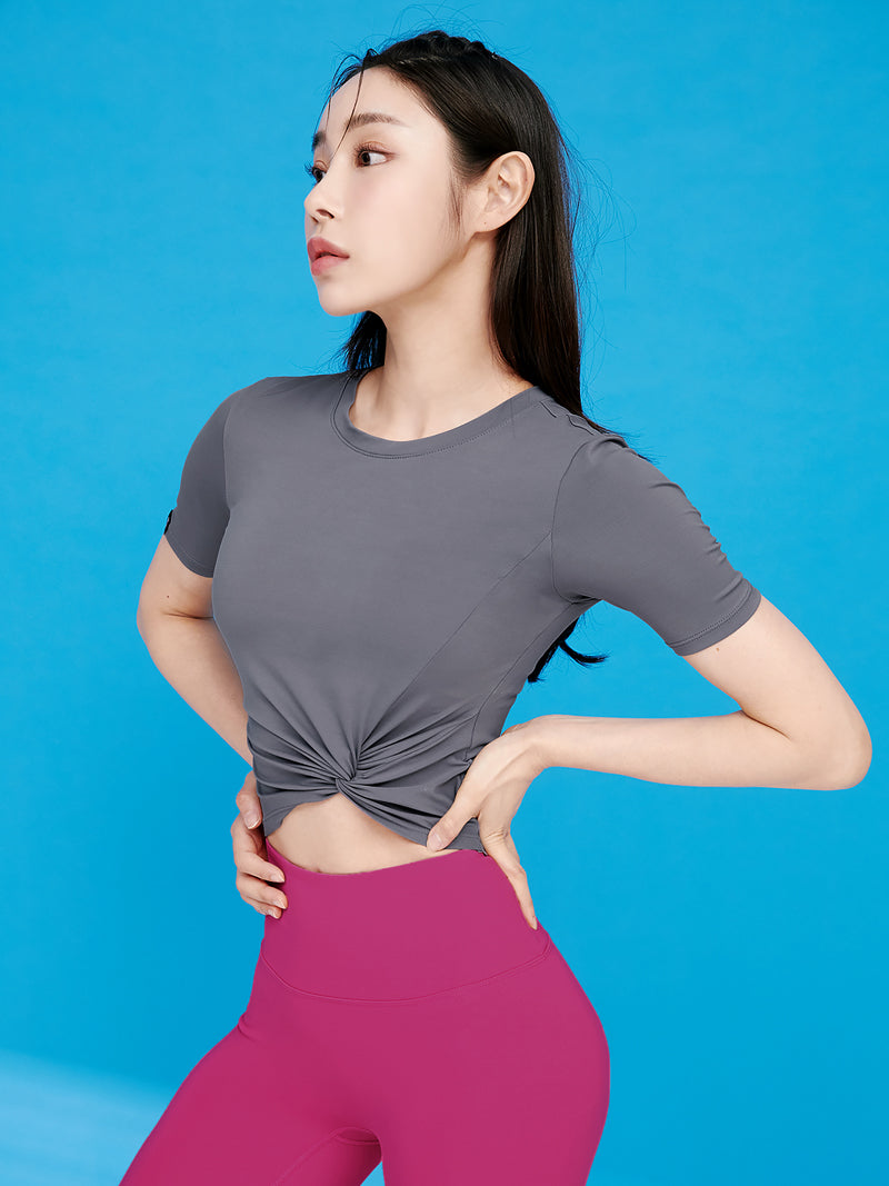 涼感羽毛美腰扭結短版上衣｜共16色｜XT4316F