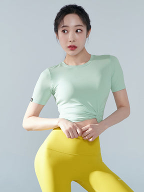 涼感羽毛美腰扭結短版上衣｜共16色｜XT4316F