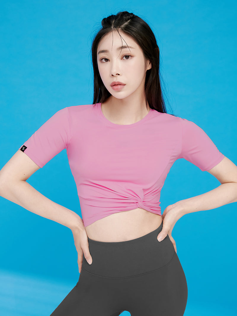 涼感羽毛美腰扭結短版上衣｜共16色｜XT4316F