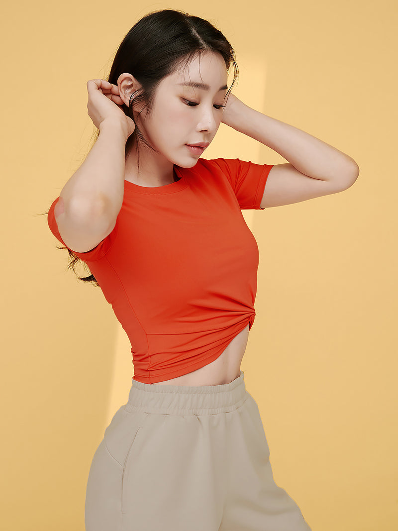 涼感羽毛美腰扭結短版上衣｜共16色｜XT4316F