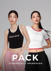 [PACK]X文字標誌撞色背心&X標誌柔軟拼色短袖