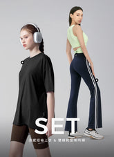[SET]涼感輕羽毛OverFit短袖上衣&Comfort 雙線靴型喇叭褲