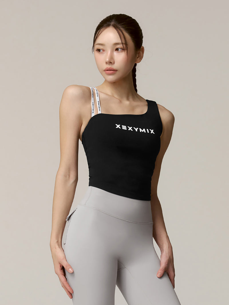 不對稱雙線文字肩帶美感背心上衣｜共4色｜XFK1BL1502