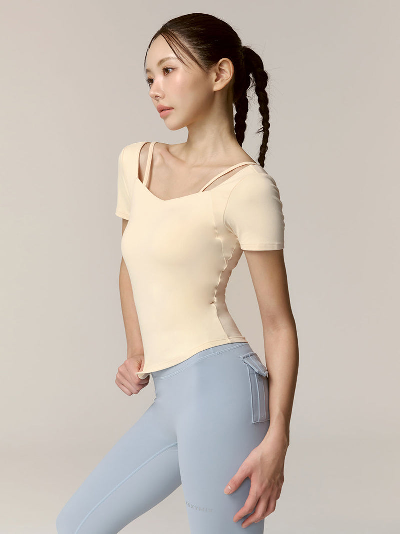 Cotton-Like 優美心型領口短袖上衣｜共4色｜XFK1BL1503