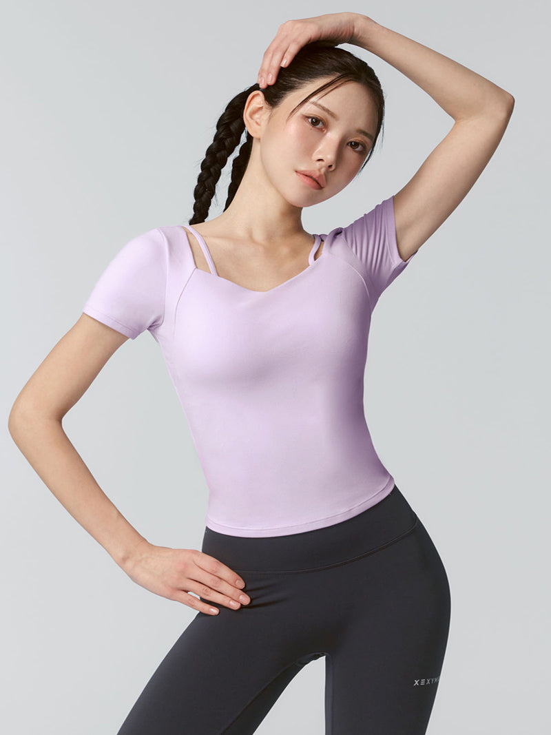Cotton-Like 優美心型領口短袖上衣｜共4色｜XFK1BL1503