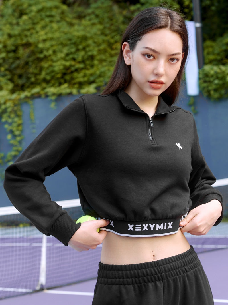 半拉鍊文字下襬短版保暖大學TEE｜共4色｜XTFHZ02J3
