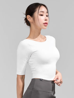 寬領U型美背5分袖上衣【附胸墊】｜共5色｜XWFBR03H2