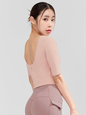寬領U型美背5分袖上衣【附胸墊】｜共5色｜XWFBR03H2