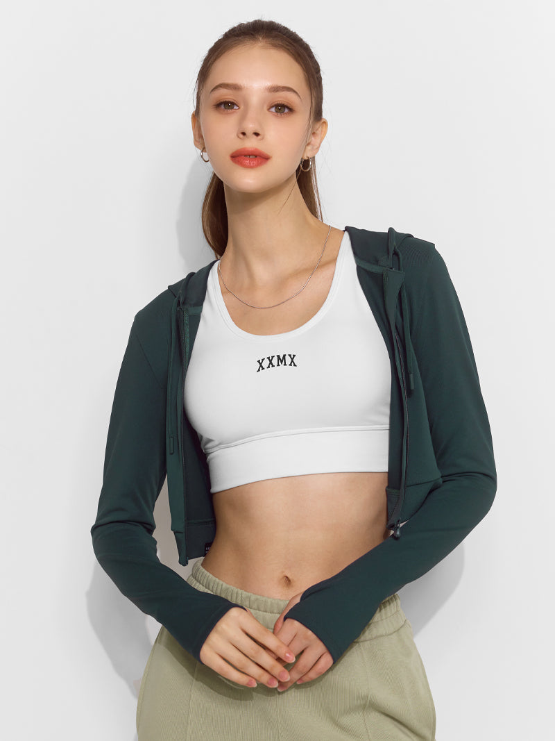 Slim Fit彈力連帽指套式短版拉鍊外套｜共4色｜XWFHJ02H3