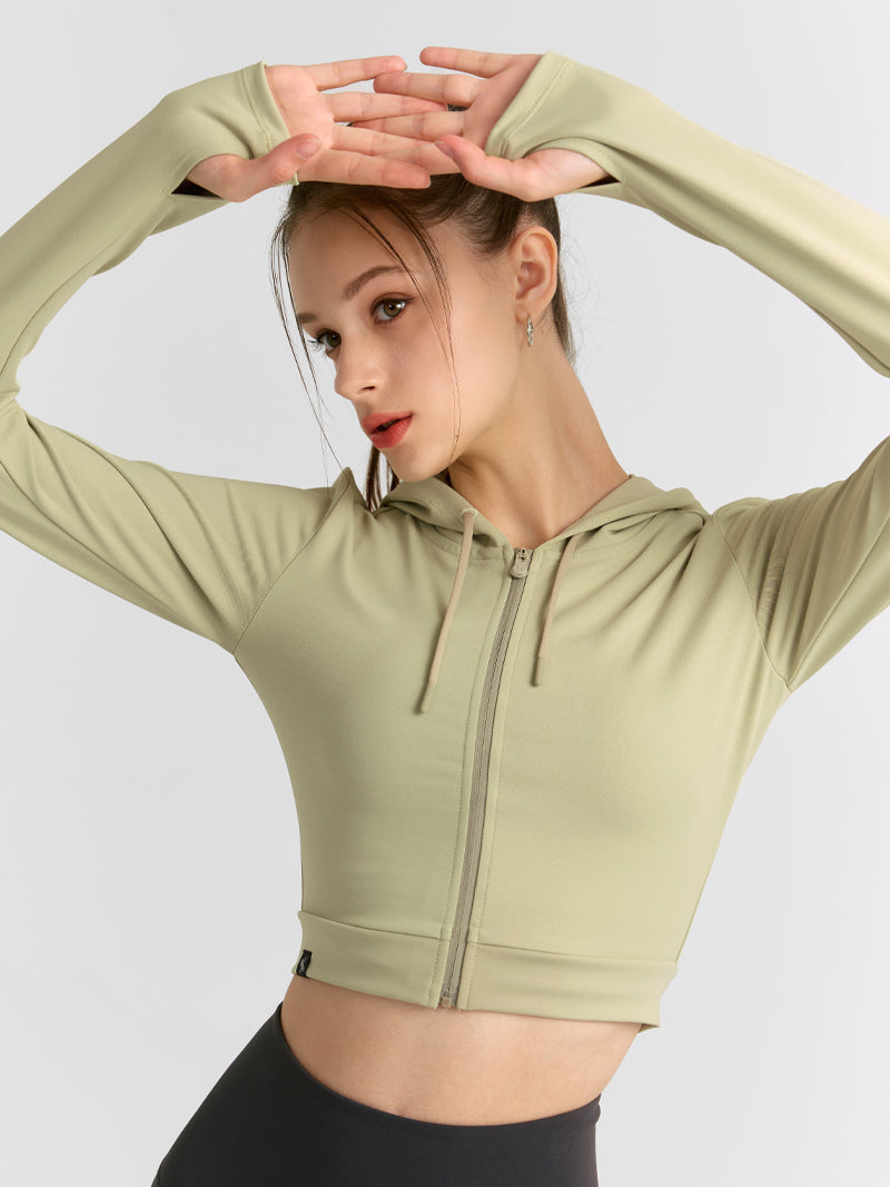 Slim Fit彈力連帽指套式短版拉鍊外套｜共4色｜XWFHJ02H3