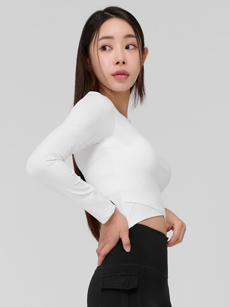 柔軟交疊設計短版長袖上衣｜共5色｜XWFLT03H3